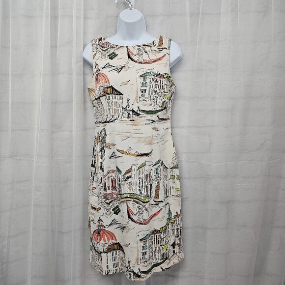 Chetta B Cream Sleeveless Dress Venice Italy Retro Mediterranean Sheath 6 - Picture 14 of 14